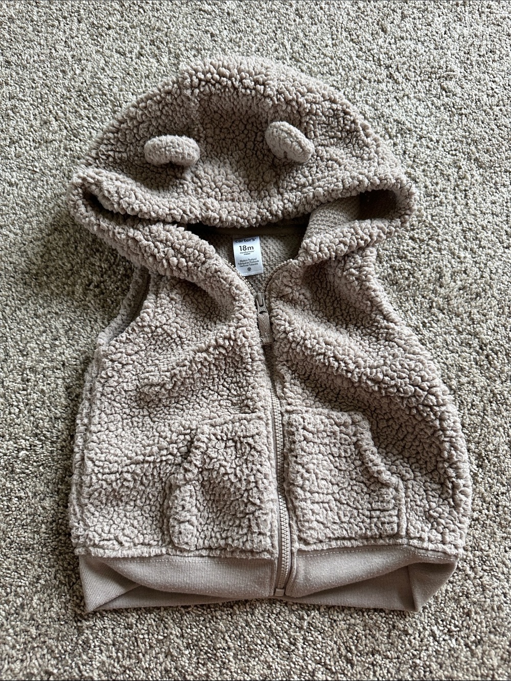 Carter's Plush Sherpa Hooded Vest in Taupe